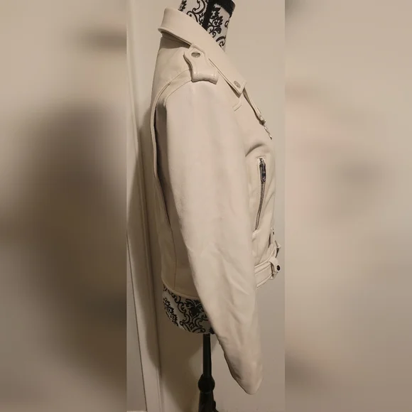 Zara Basic Cream Faux Leather Moto Jacket Sz Med - Picture 3 of 7